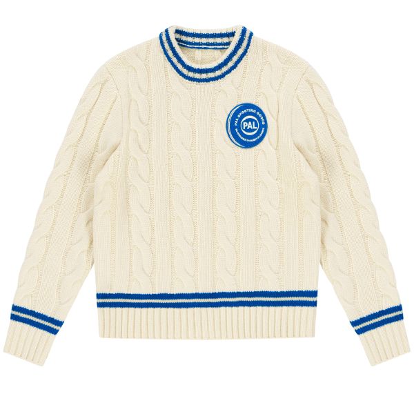 PAL Sporting Goods Bye Cable Knit Wool Cricket Sweater Off White/Blauw