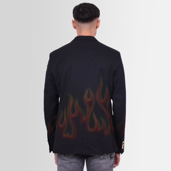 Palm Angels Burning Doublebreast Blazer Zwart