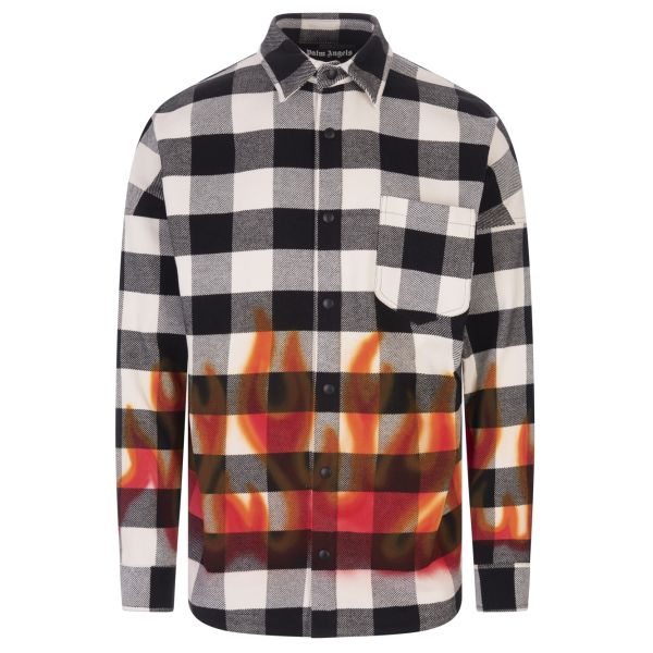 Palm Angels Burning Logo Overshirt Wit/Grijs/Zwart