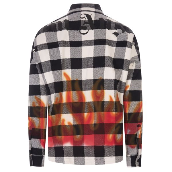 Palm Angels Burning Logo Overshirt Wit/Grijs/Zwart