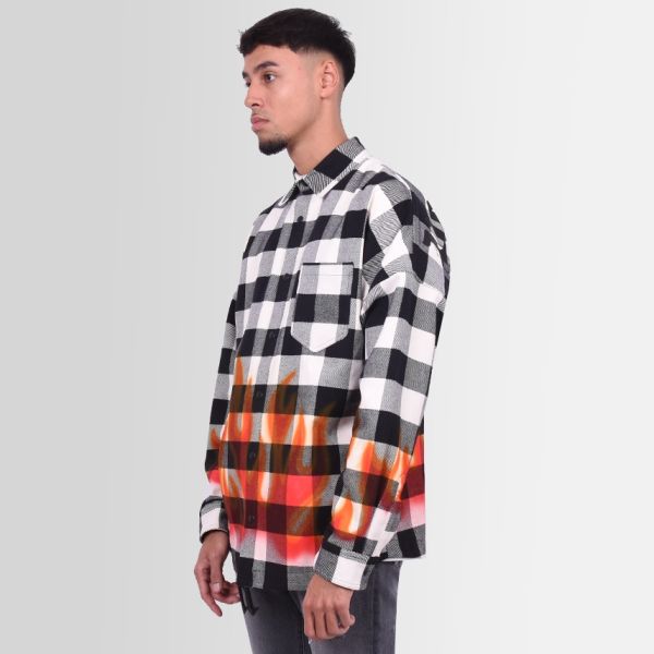 Palm Angels Burning Logo Overshirt Wit/Grijs/Zwart