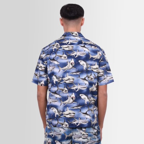 Palm Angels Sharks Bowling Overhemd Blauw
