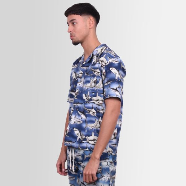 Palm Angels Sharks Bowling Overhemd Blauw