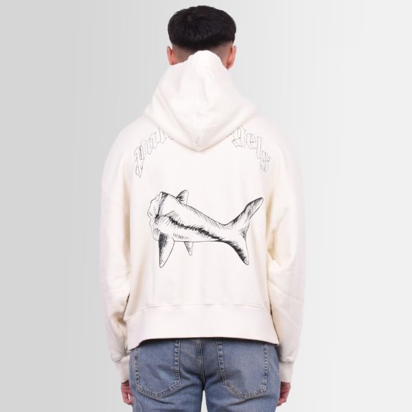 Palm Angels Split Shark Hoodie Off White