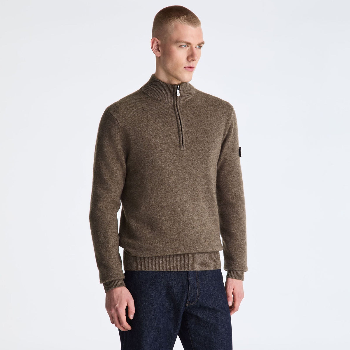 Peuterey Trebe Yak Wool Half Zip Sweater Bruin