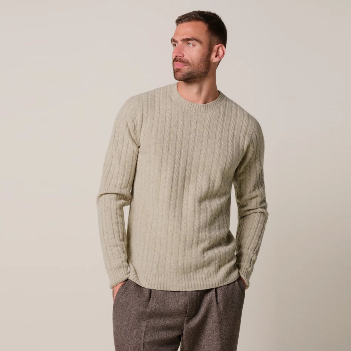 Profuomo Cashmere Cable Sweater Beige