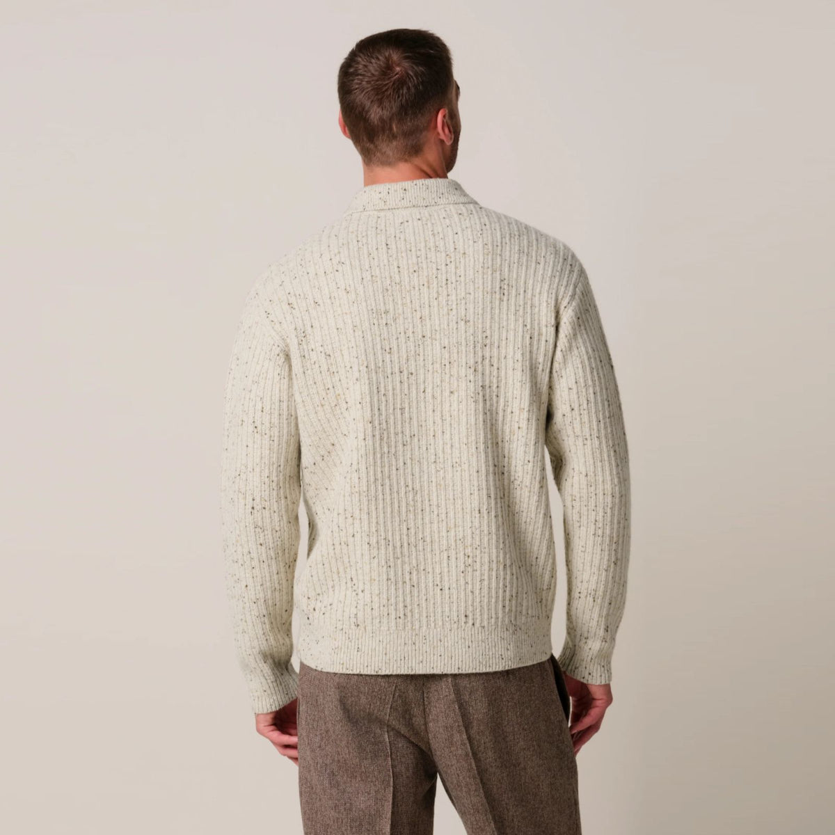 Profuomo Donegal Open Collar Longsleeve Polo Beige