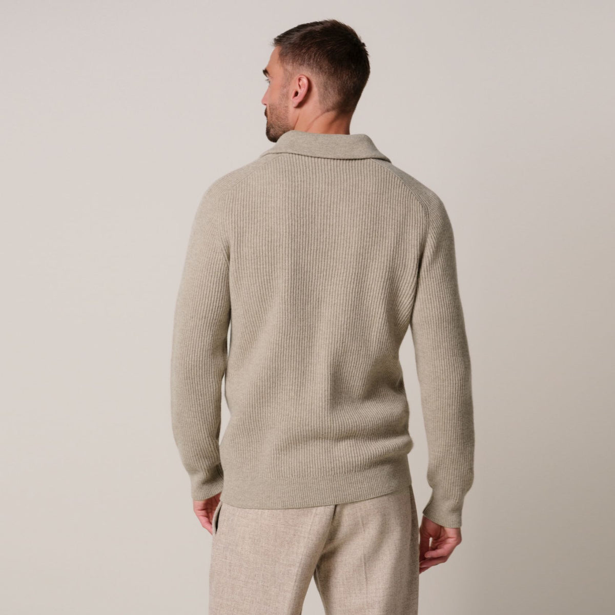Profuomo Heavy Knitted Half Zip Sweater Beige
