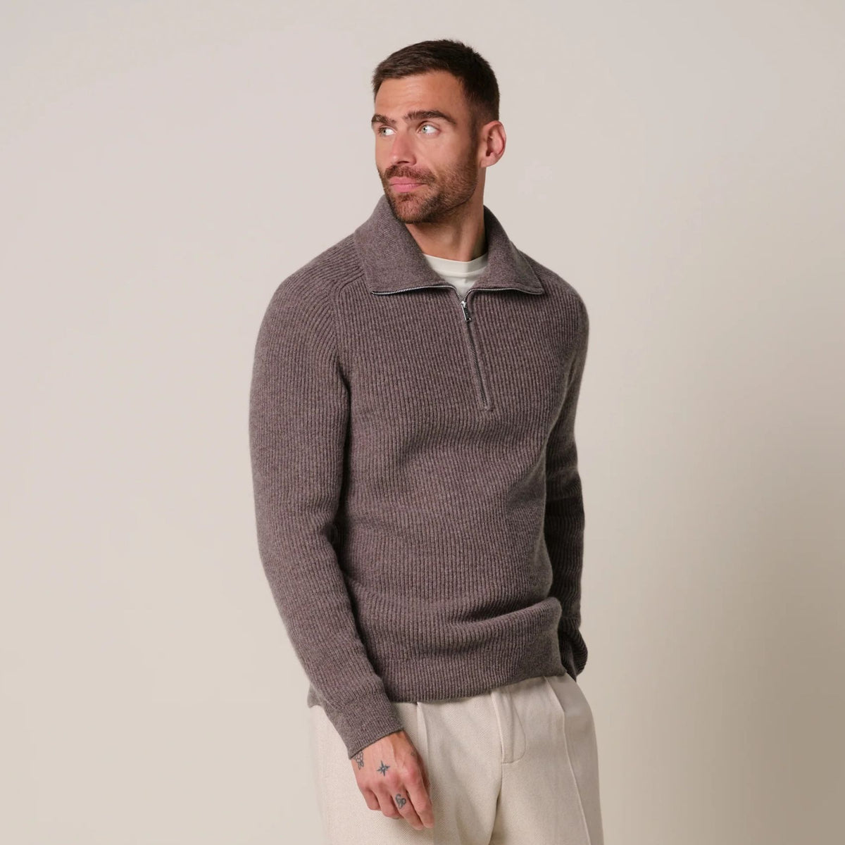 Profuomo Heavy Knitted Half Zip Sweater Bruin