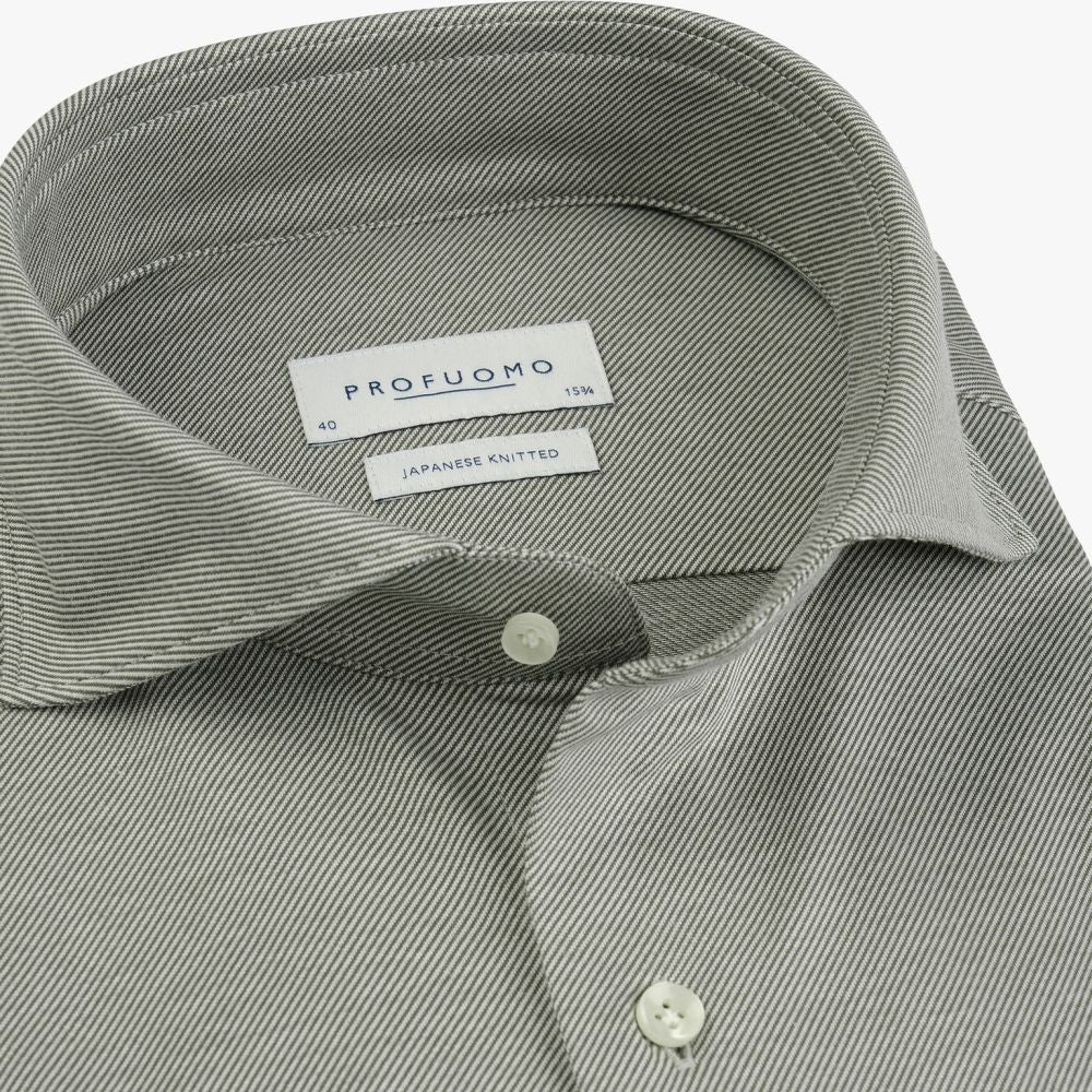Profuomo Japanese Twill Knitted Overhemd Donker Groen
