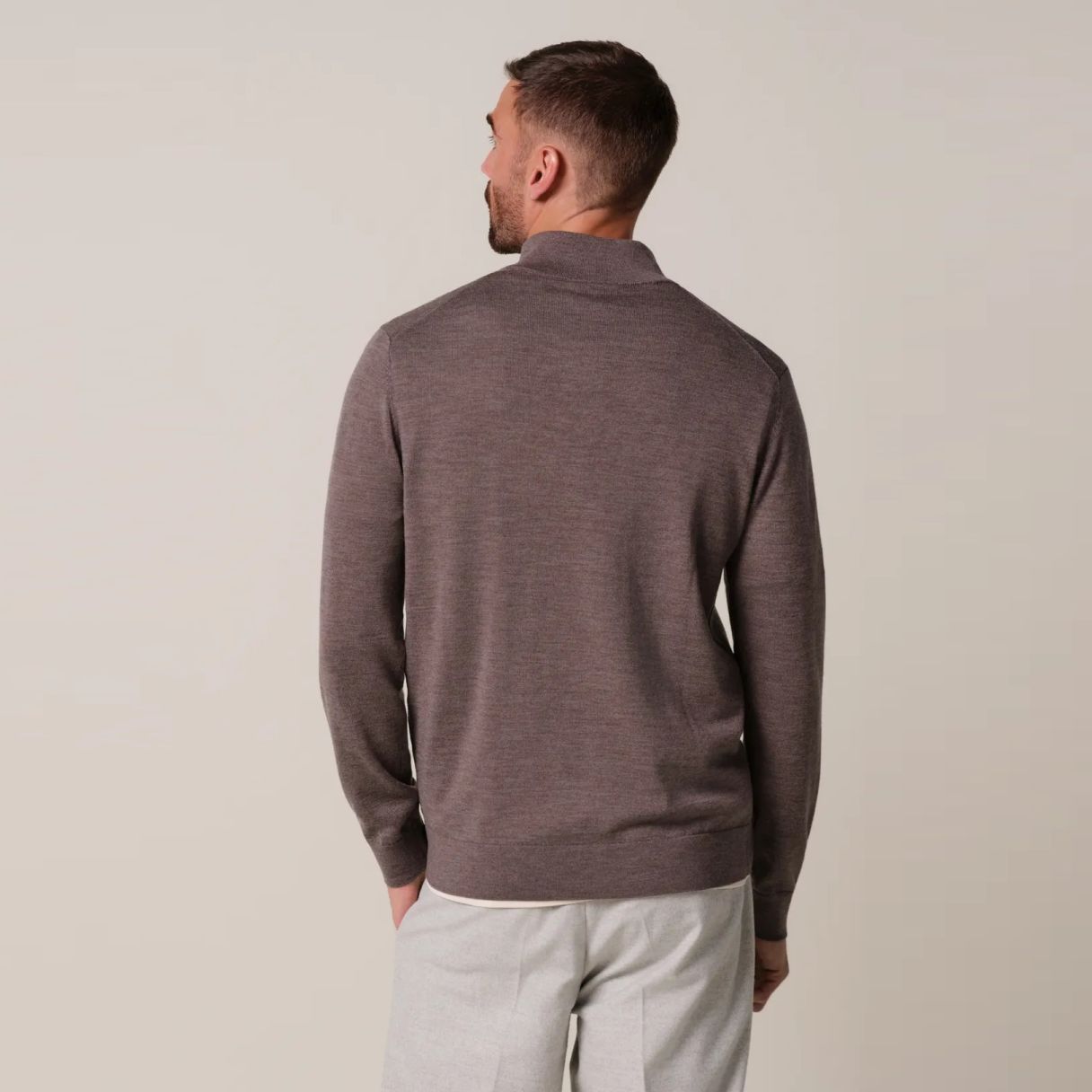 Profuomo Knitted Half Zip Sweater Bruin
