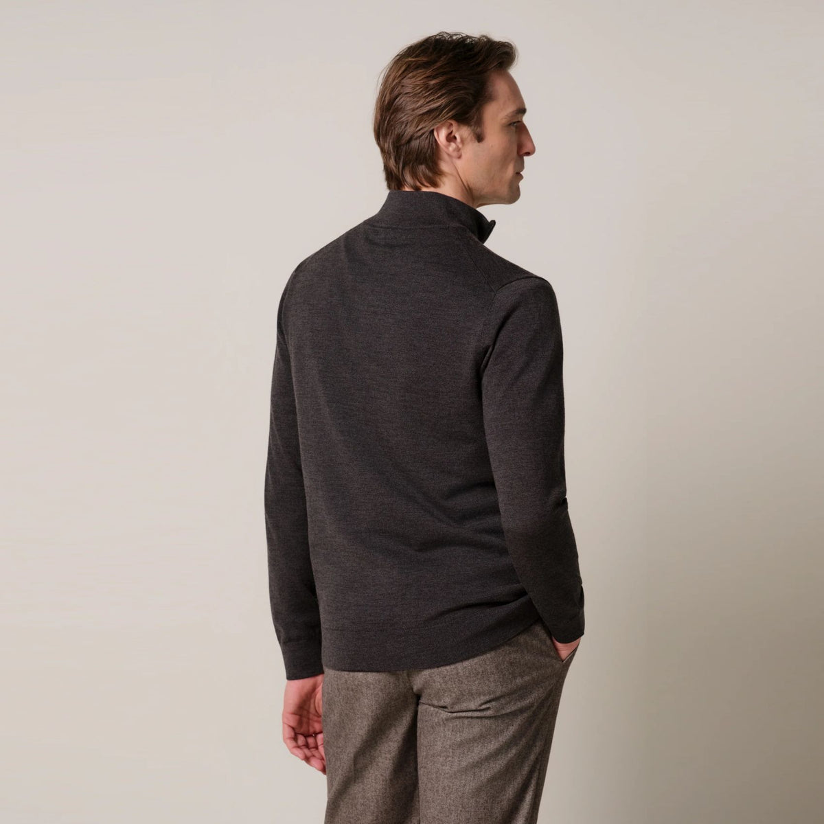 Profuomo Knitted Half Zip Sweater Donker Bruin