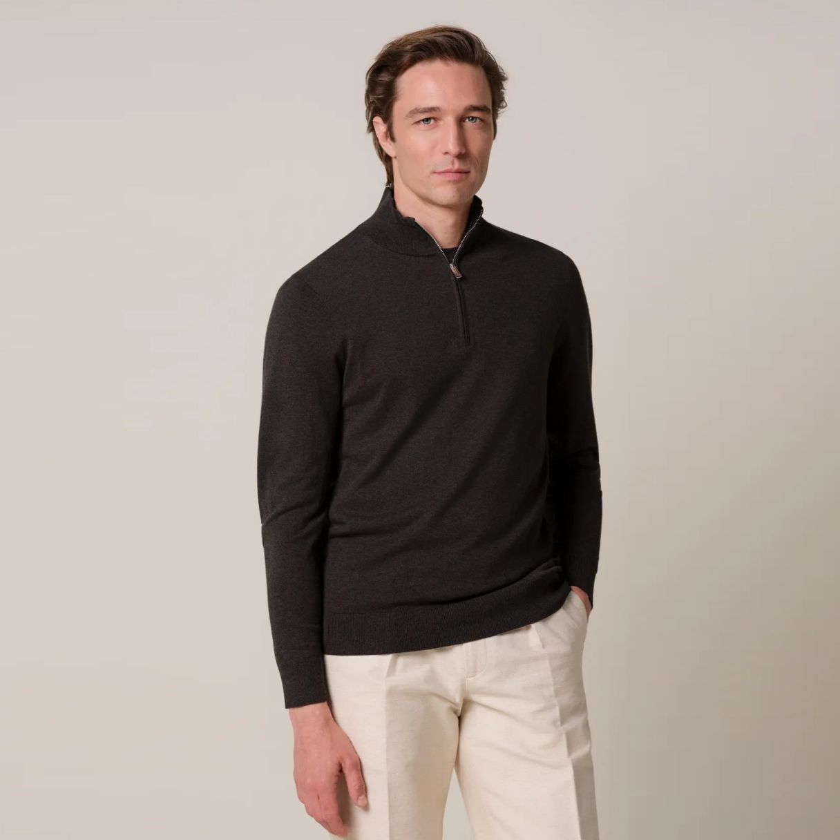 Profuomo Luxury Half Zip Sweater Donker Bruin
