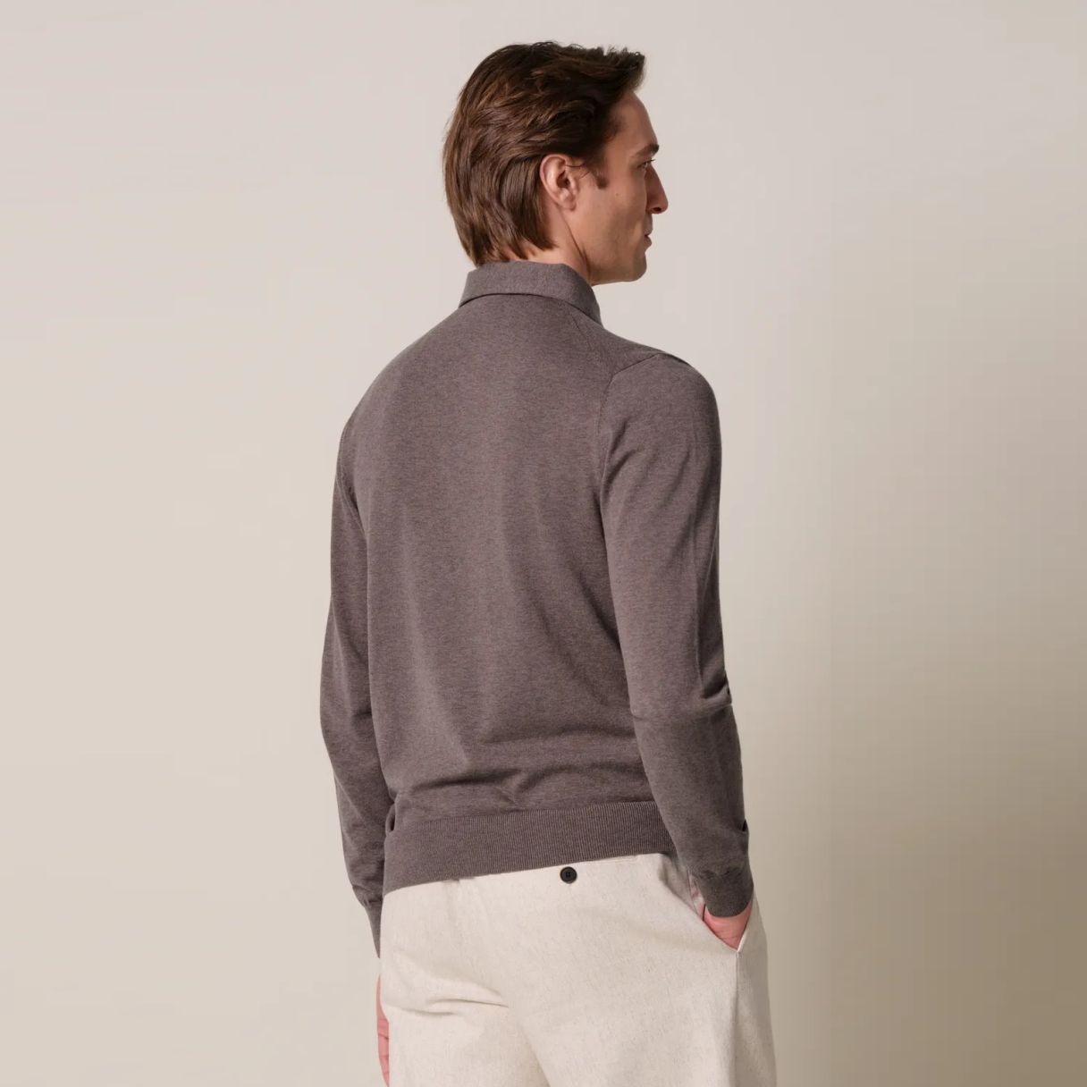 Profuomo Luxury Longsleeve Polo Bruin