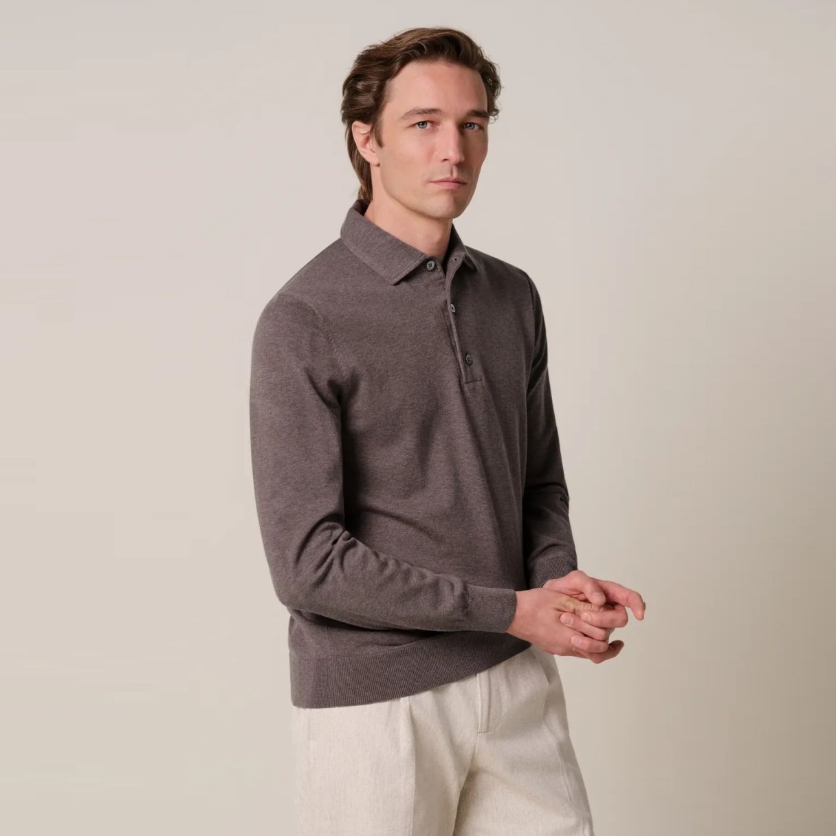 Profuomo Luxury Longsleeve Polo Bruin