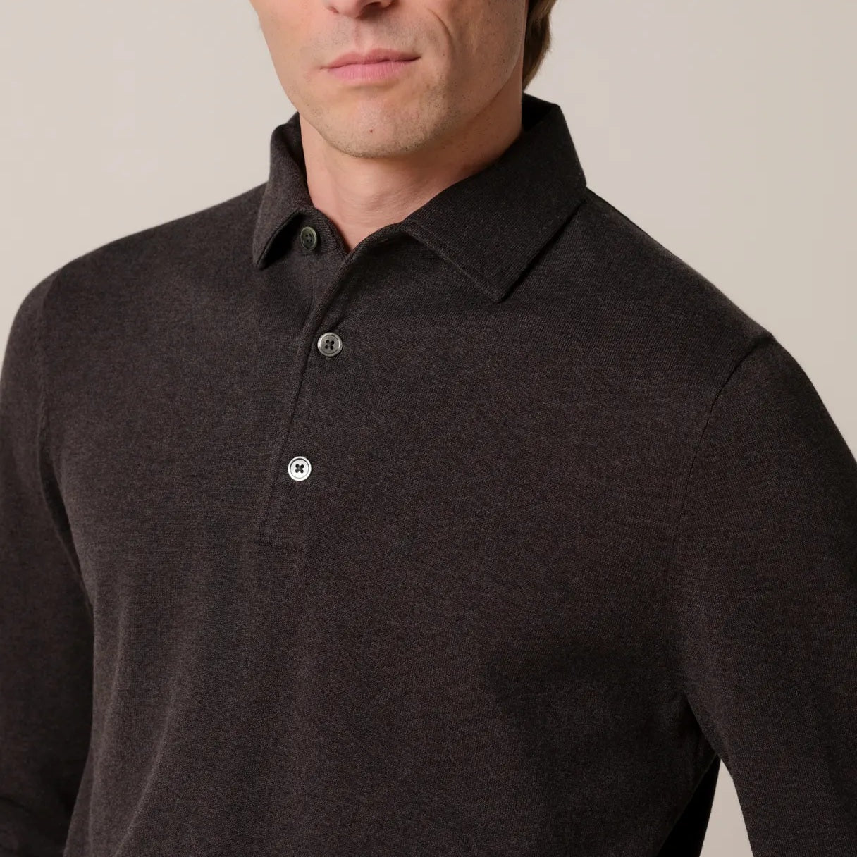 Profuomo Luxury Longsleeve Polo Donker Bruin