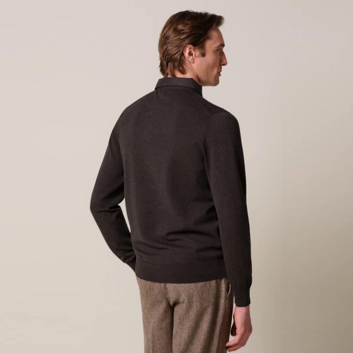 Profuomo Luxury Longsleeve Polo Donker Bruin
