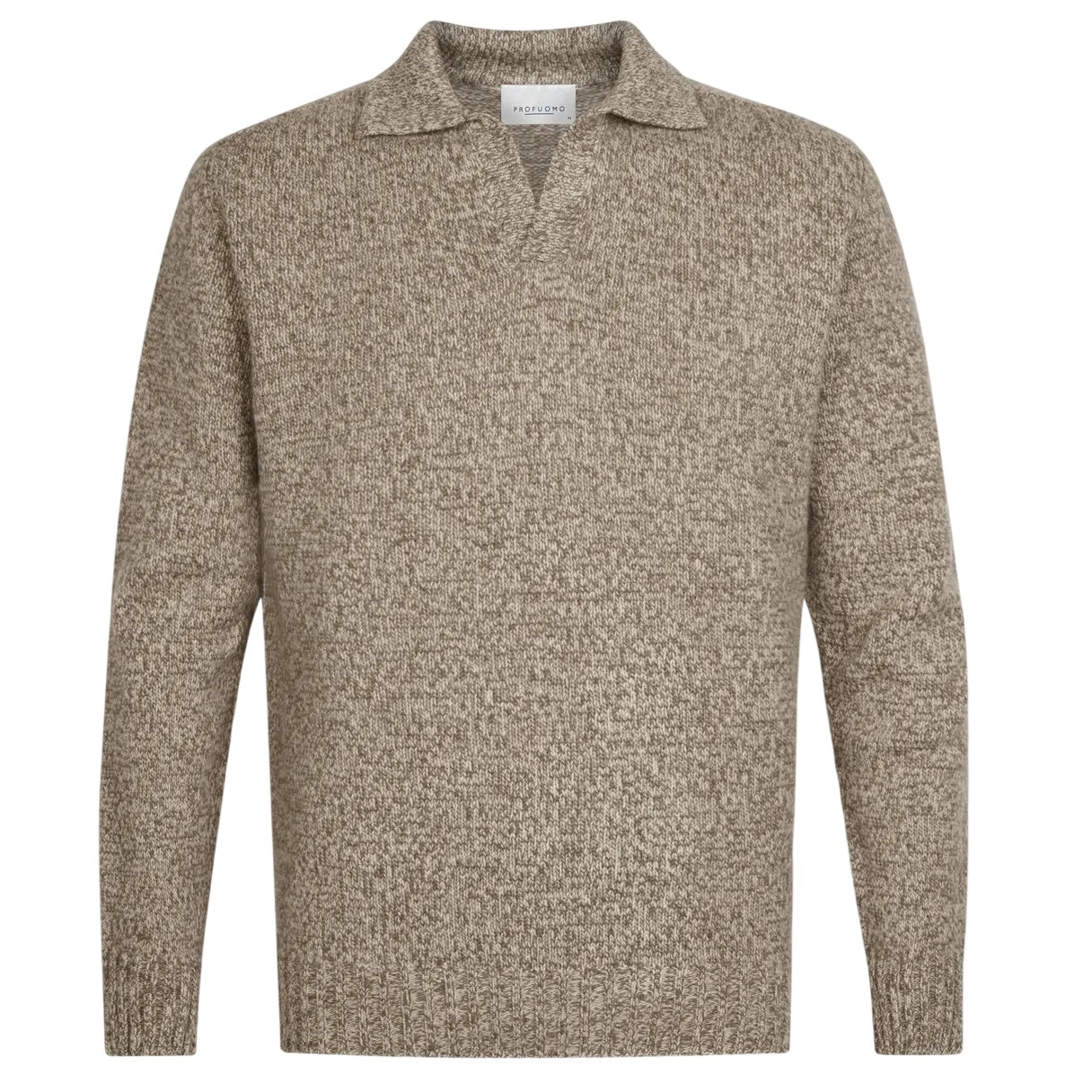 Profuomo Open Collar Cashmere Longsleeve Polo Bruin