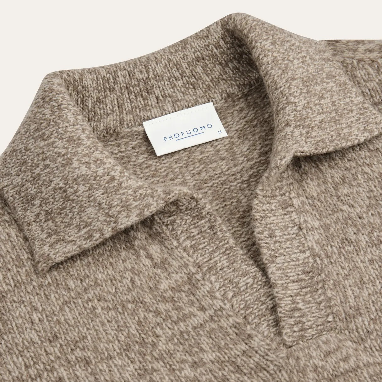 Profuomo Open Collar Cashmere Longsleeve Polo Bruin