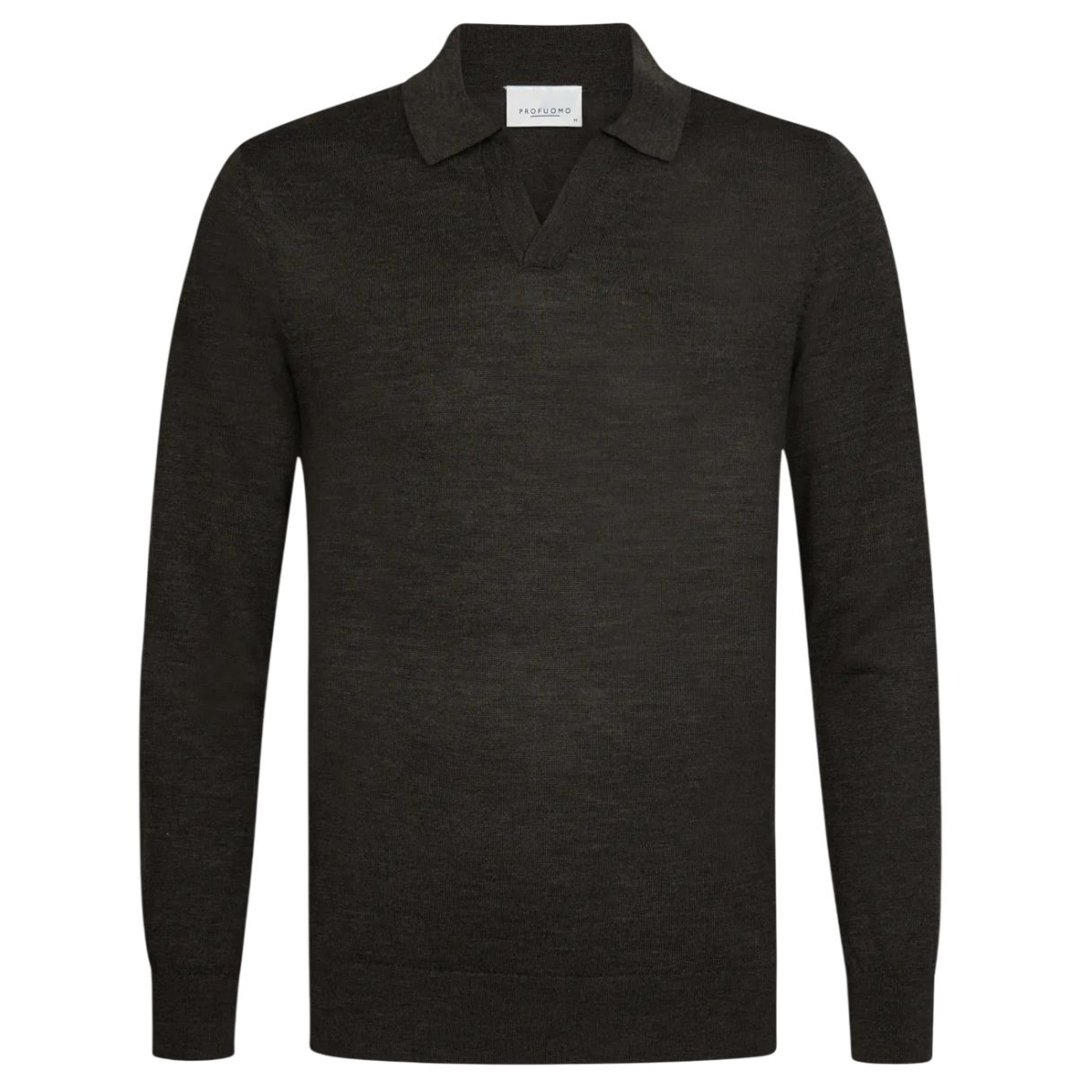 Profuomo Open Collar Longsleeve Polo Donker Bruin