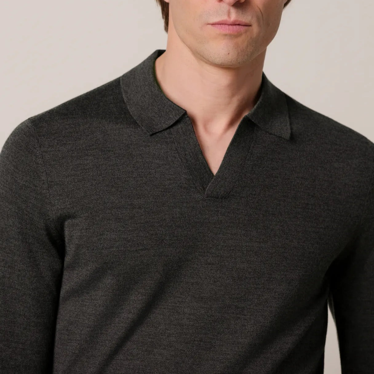 Profuomo Open Collar Longsleeve Polo Donker Bruin