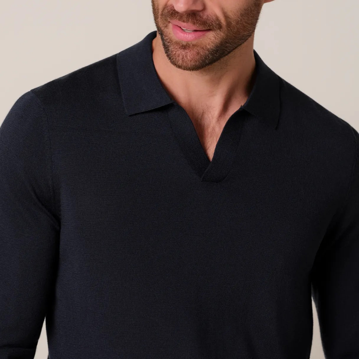 Profuomo Open Collar Longsleeve Polo Navy