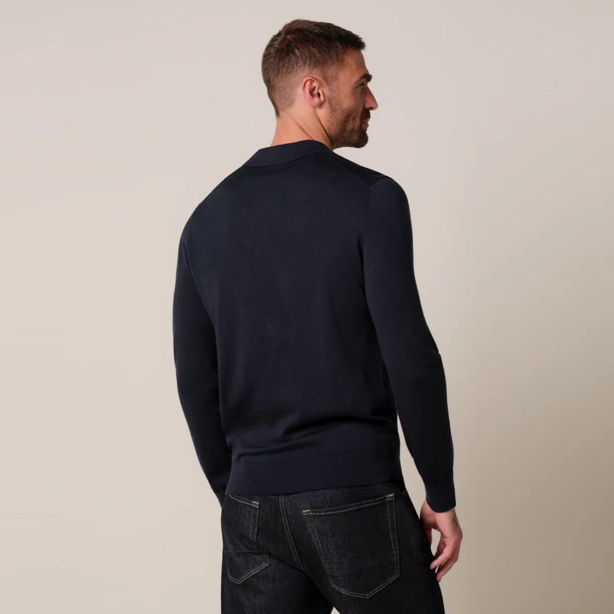 Profuomo Open Collar Longsleeve Polo Navy