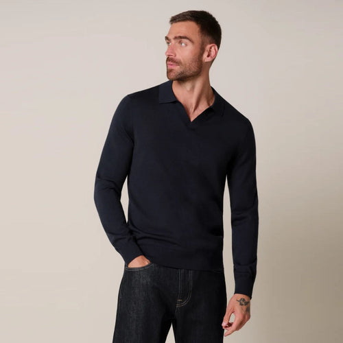 Profuomo Open Collar Longsleeve Polo Navy