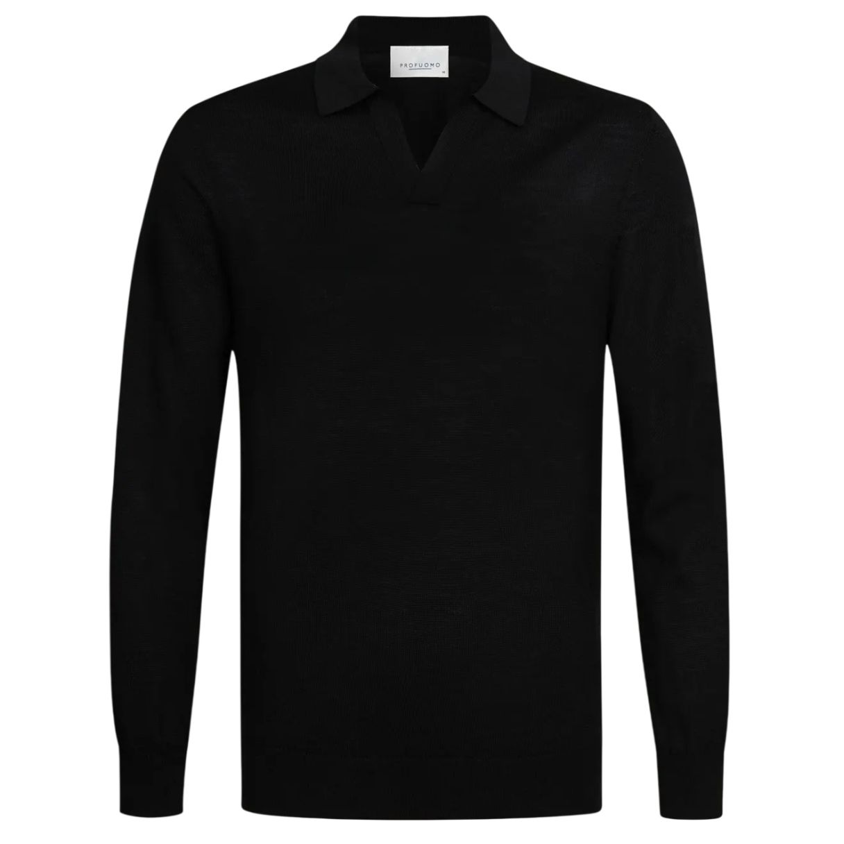 Profuomo Open Collar Longsleeve Polo Zwart