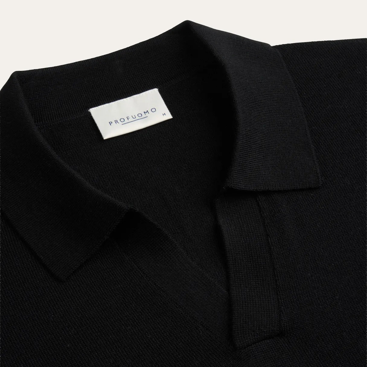 Profuomo Open Collar Longsleeve Polo Zwart
