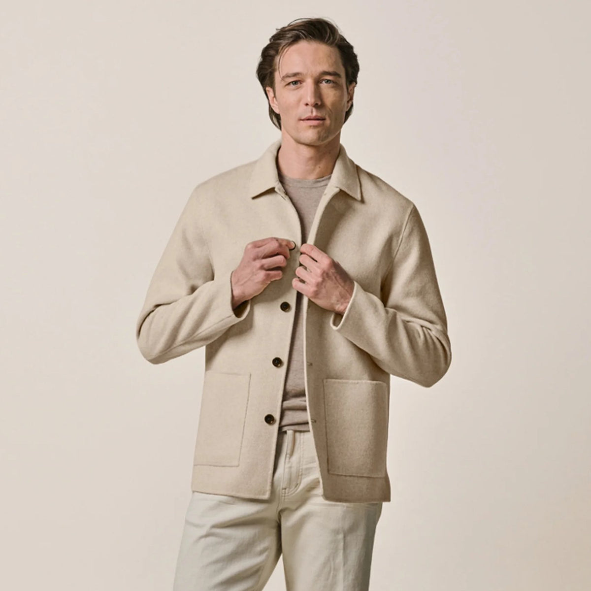 Profuomo Single Layer Wool Overshirt Beige