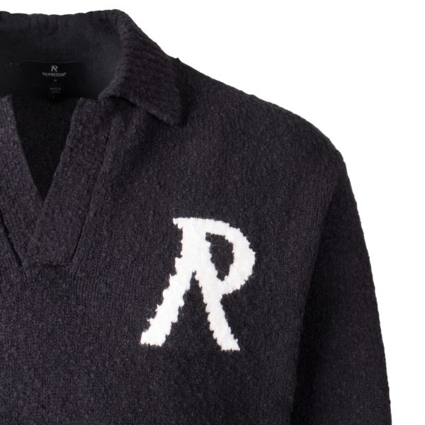 Represent Knitted Boucle Longsleeve Polo Zwart