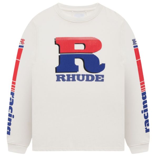 Rhude Split Petrol Logo Longsleeve T-shirt Off White