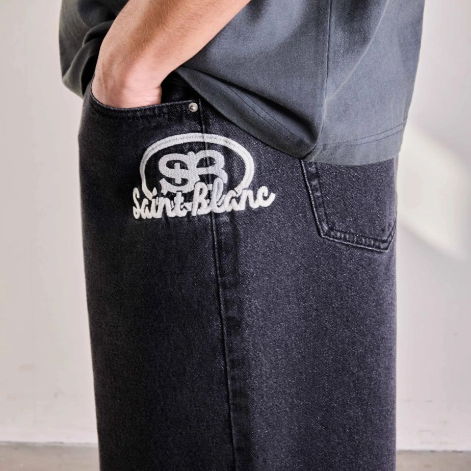 Saint Blanc Oval Logo Denim Korte Broek Zwart