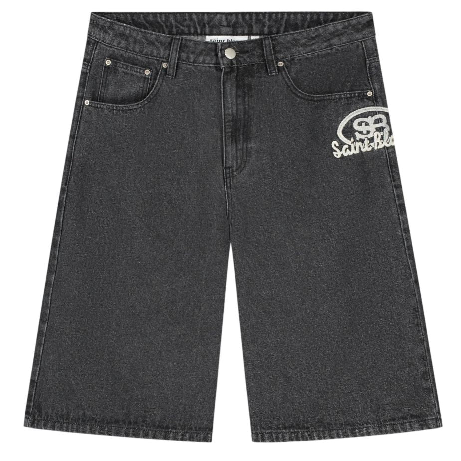 Saint Blanc Oval Logo Denim Korte Broek Zwart
