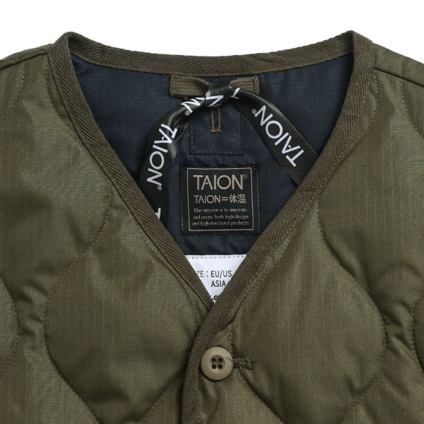 Taion Military Button V Neck Down Vest Donker Groen