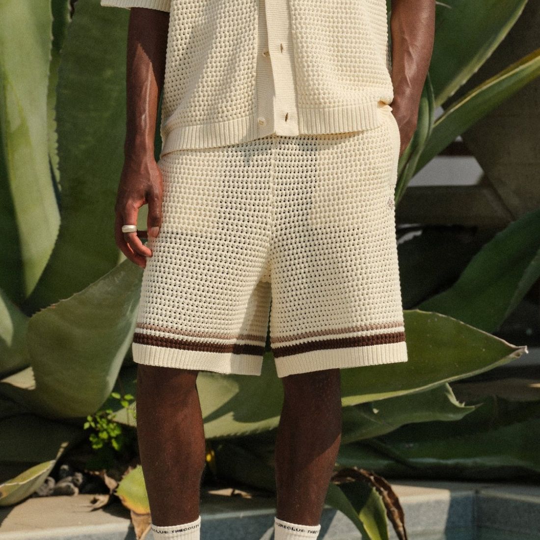 The Couture Club Crochet Knitted Stripe Korte Broek Off White