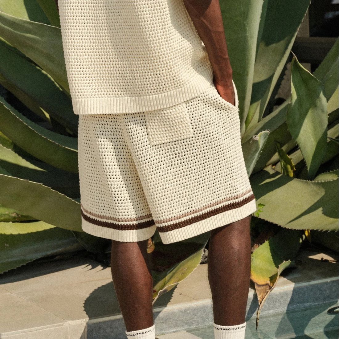 The Couture Club Crochet Knitted Stripe Korte Broek Off White