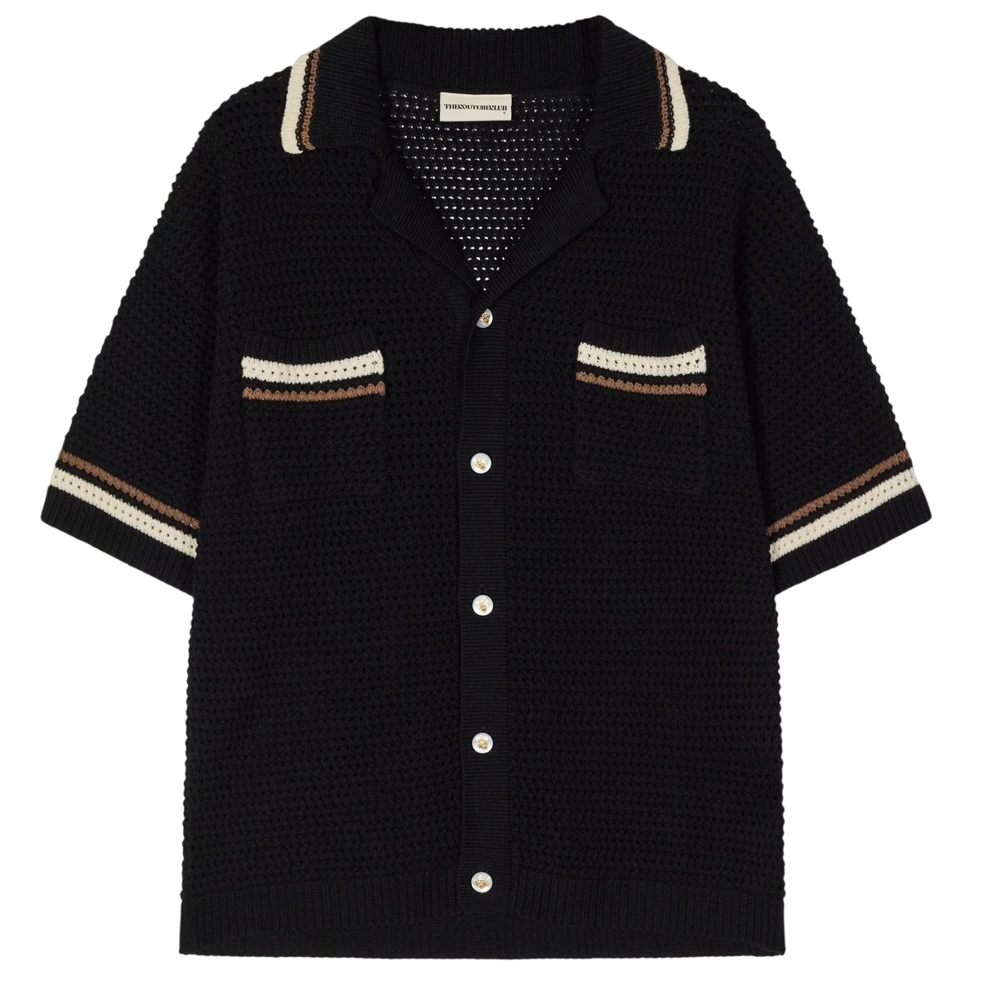 The Couture Club Crochet Knitted Stripe Overhemd Zwart