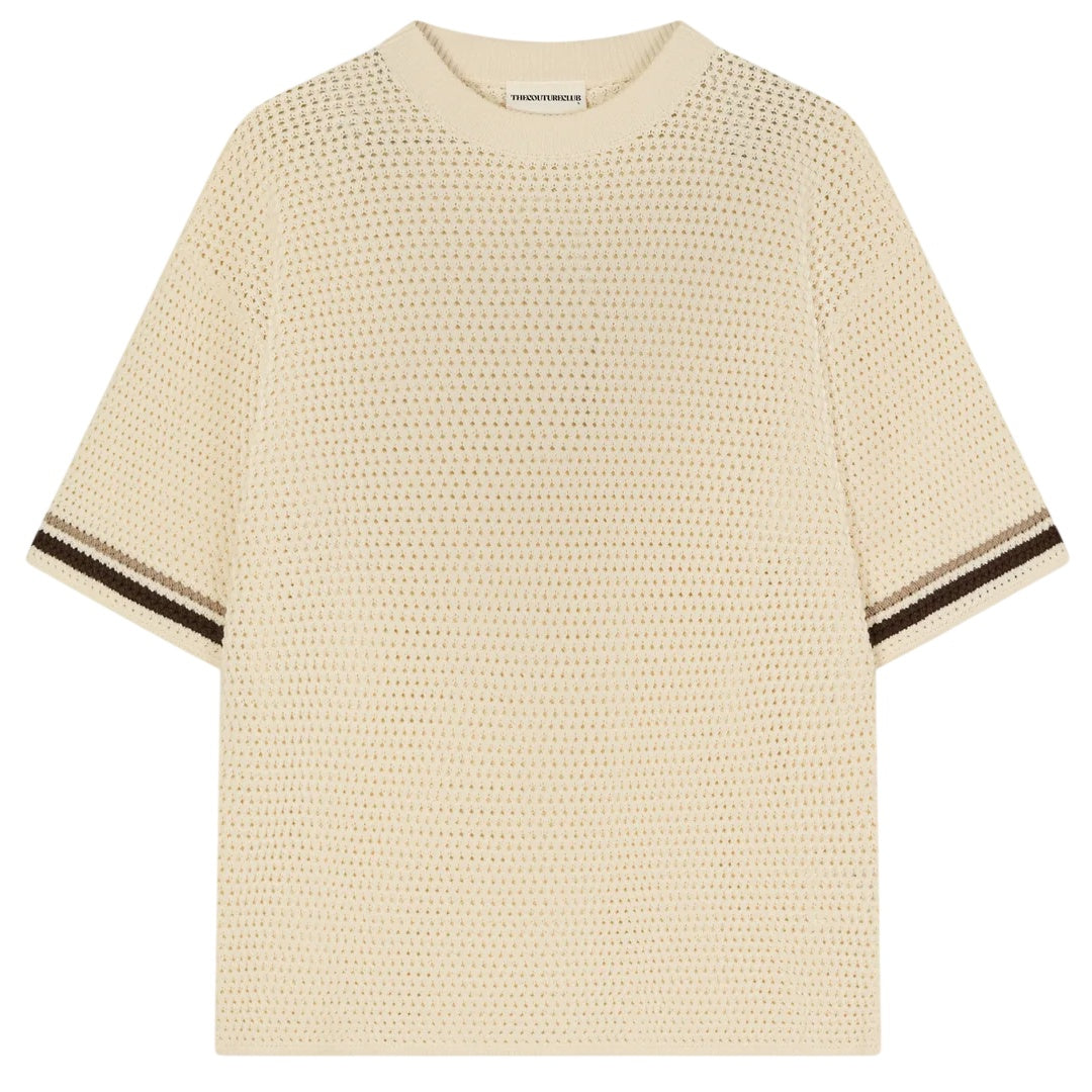 The Couture Club Crochet Knitted Stripe T-shirt Off White