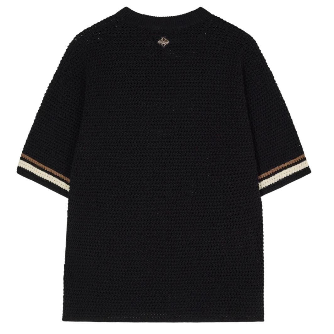 The Couture Club Crochet Knitted Stripe T-shirt Zwart