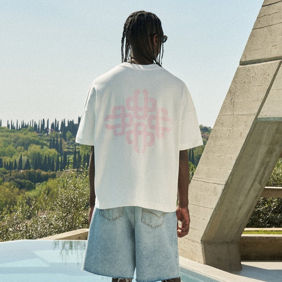 The Couture Club Emblem Slub T-shirt Off White/Roze