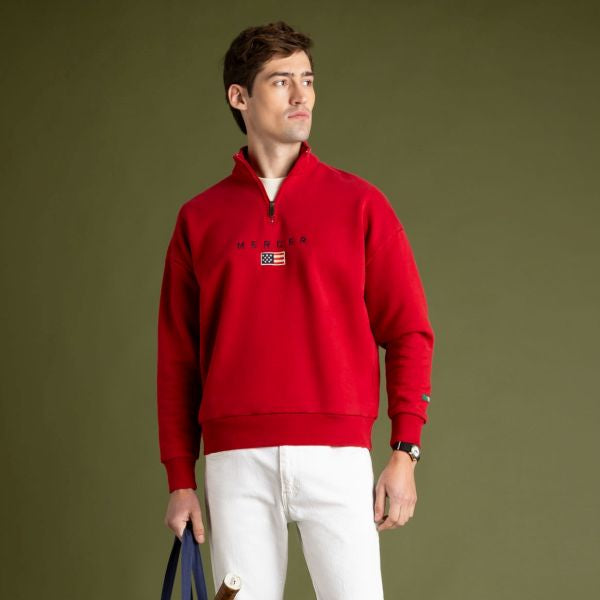 The Mercer Brand Quarter Zip Sweater Rood