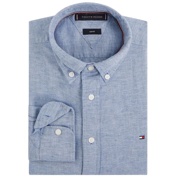 Tommy Hilfiger Brushed Linnen Solid Overhemd Licht Blauw