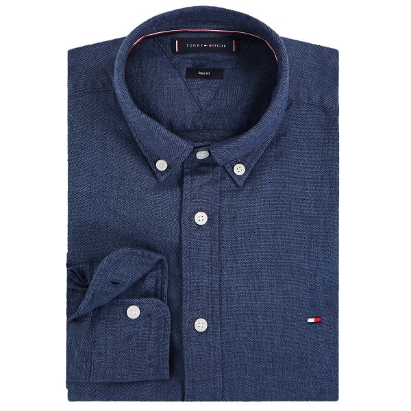 Tommy Hilfiger Brushed Linnen Solid Overhemd Navy