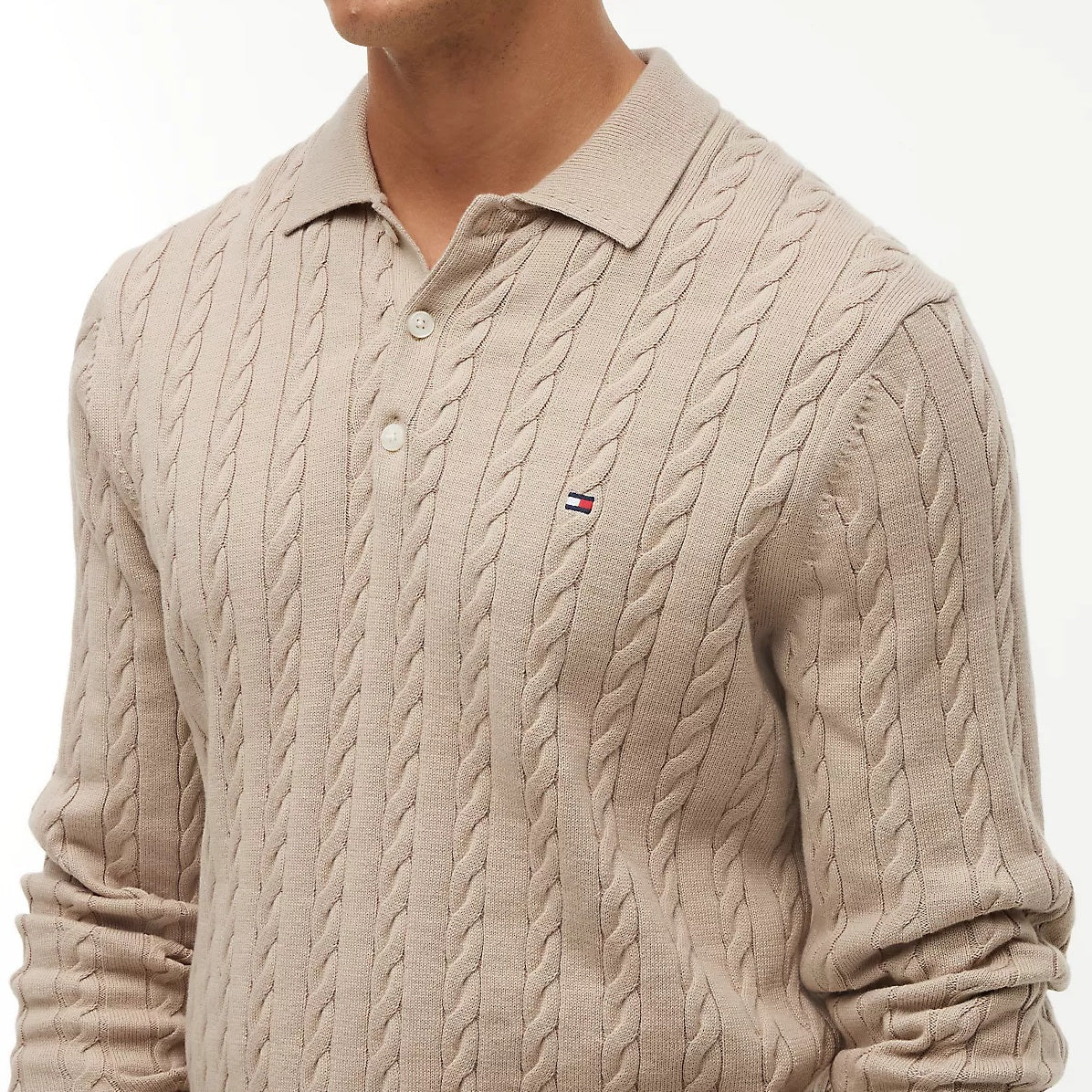 Tommy Hilfiger Classic Cotton Cable Longsleeve Polo Beige