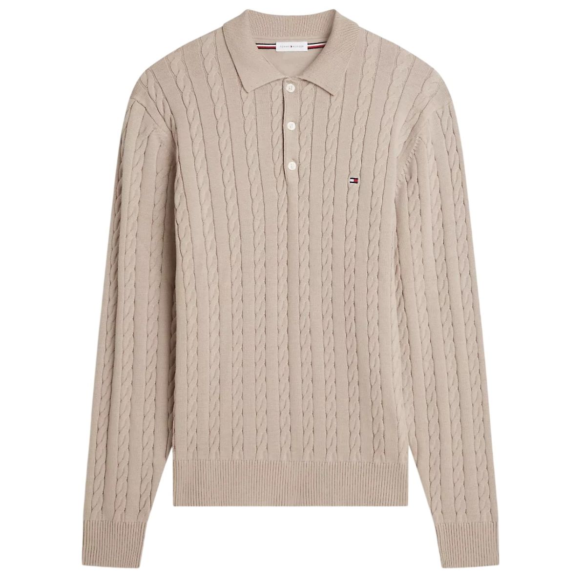 Tommy Hilfiger Classic Cotton Cable Longsleeve Polo Beige