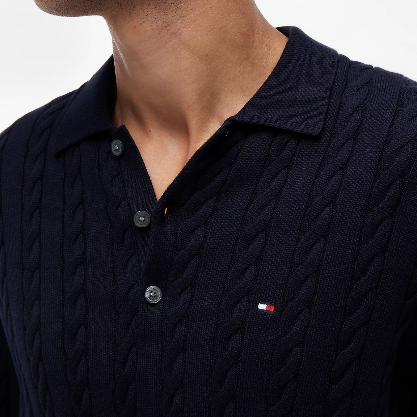 Tommy Hilfiger Classic Cotton Cable Longsleeve Polo Navy