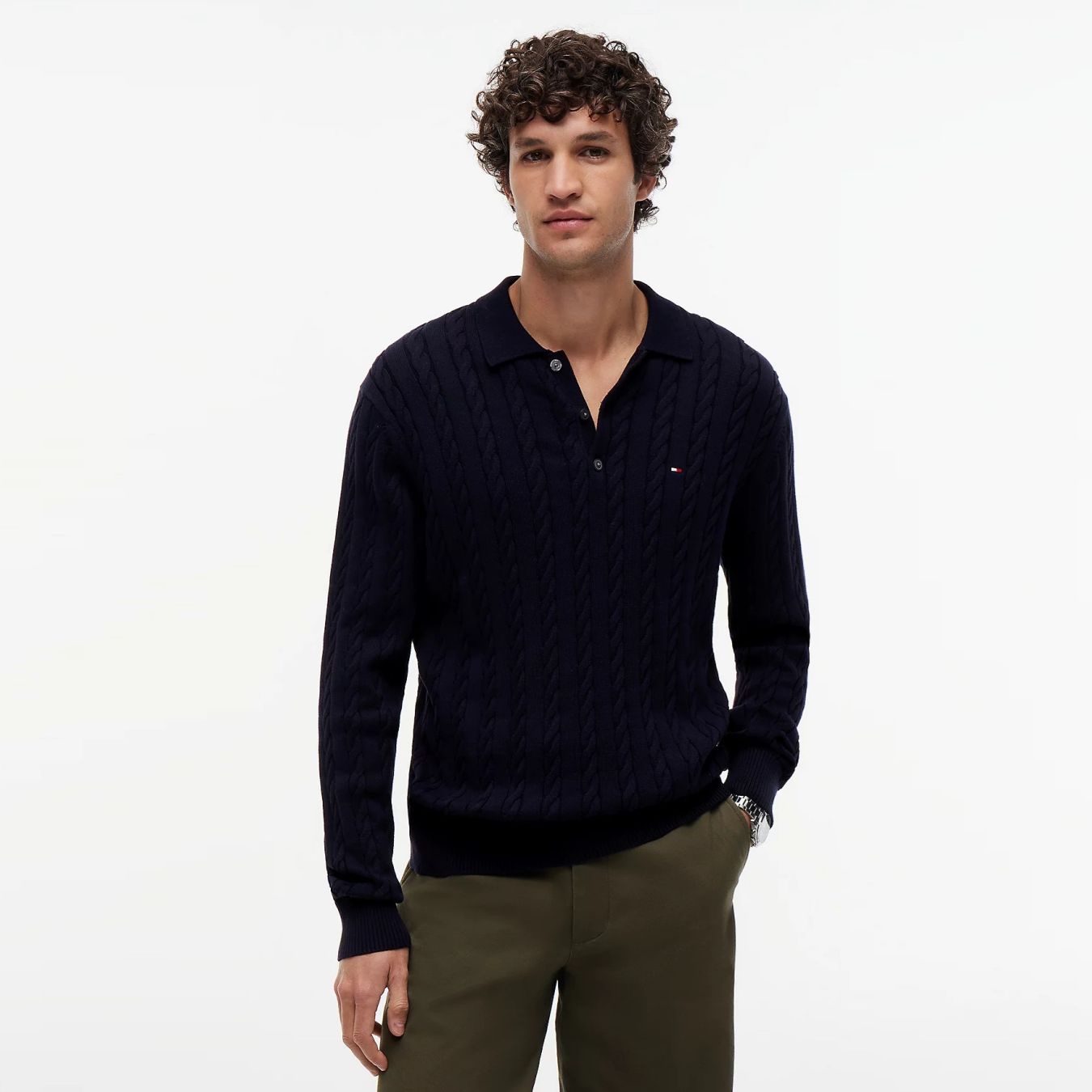 Tommy Hilfiger Classic Cotton Cable Longsleeve Polo Navy
