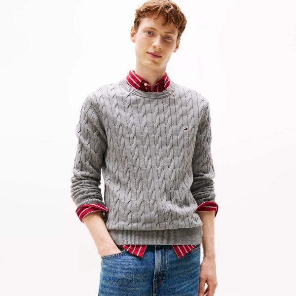Tommy Hilfiger Classic Cotton Cable Sweater Grijs
